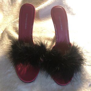 Vintage Victoria’s Secret Pink and Black Maribou Slides L